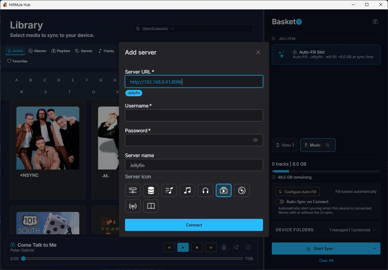 Jellyfin server detected on the login screen