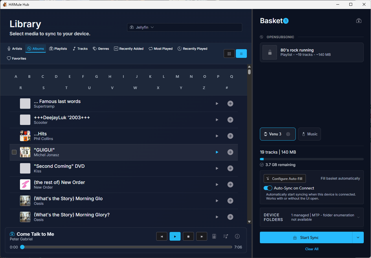 Playing an album from the library with the persistent playback bar