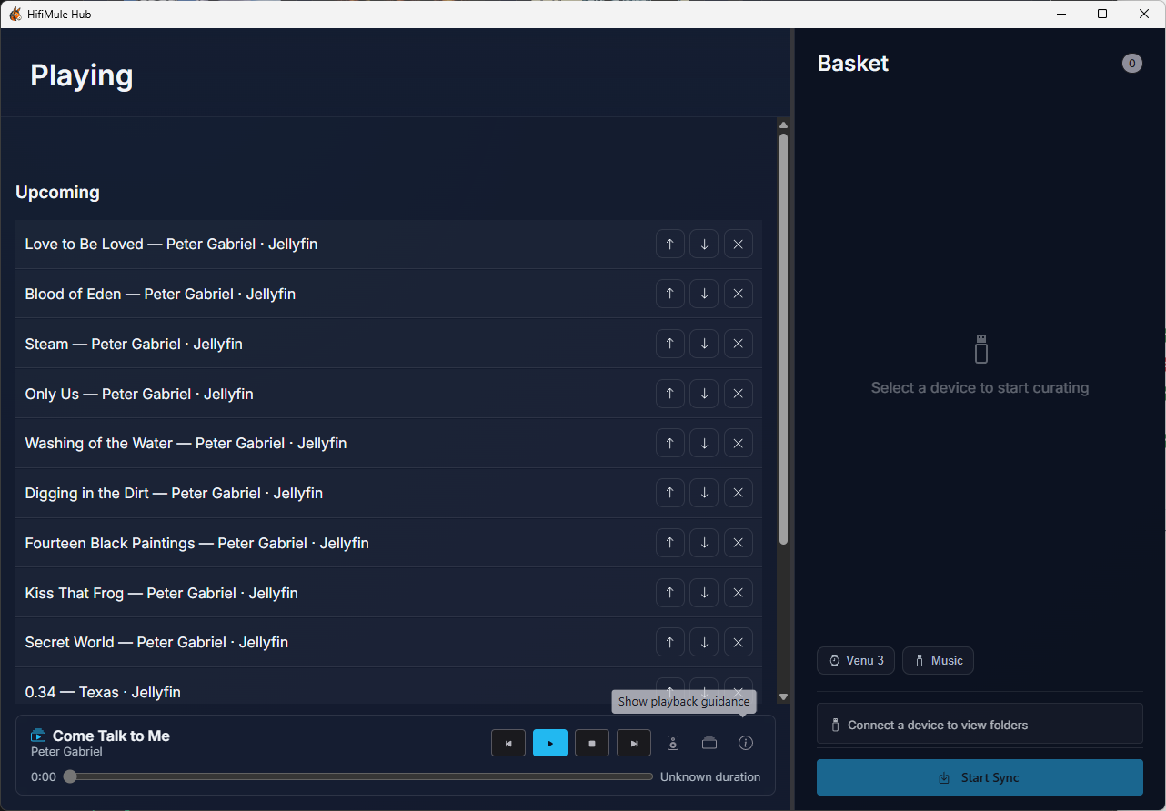Managing upcoming tracks in the Playing view